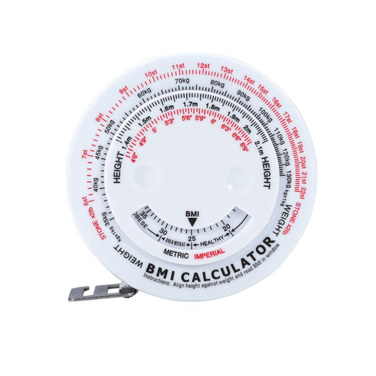BMI calculator tape measure on a white background
