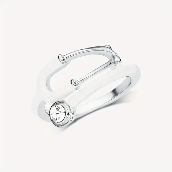 A stylish, transparent hand ring shaped like a stethoscope, designed for medical professionals and healthcare enthusiasts.